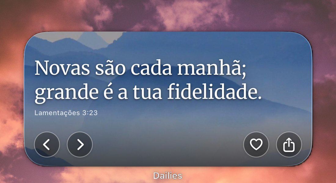 Uma Tela de Início de iPhone com um widget do Dailies mostrando Novas são cada manhã; grande é a tua fidelidade, Lamentações 3:23